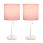 All The Rages LimeLights 2-Piece White Stick Lamps With USB Charging Port & Light Pink Fabric Shades