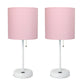 All The Rages LimeLights 2-Piece White Stick Lamps With USB Charging Port & Light Pink Fabric Shades