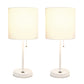 All The Rages LimeLights 2-Piece White Stick Lamps With USB Charging Port & White Fabric Shades