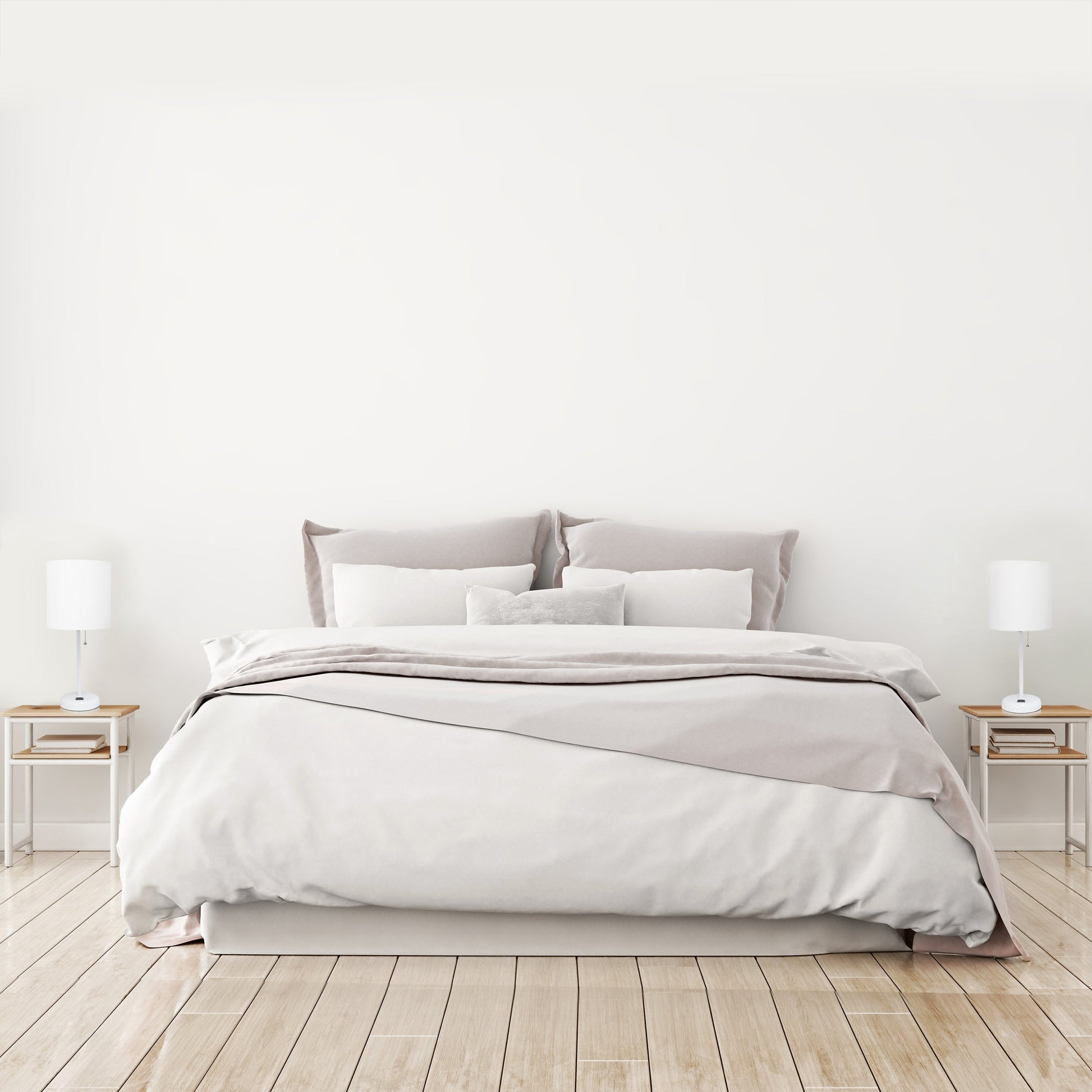 All The Rages LimeLights 2-Piece White Stick Lamps With USB Charging Port & White Fabric Shades