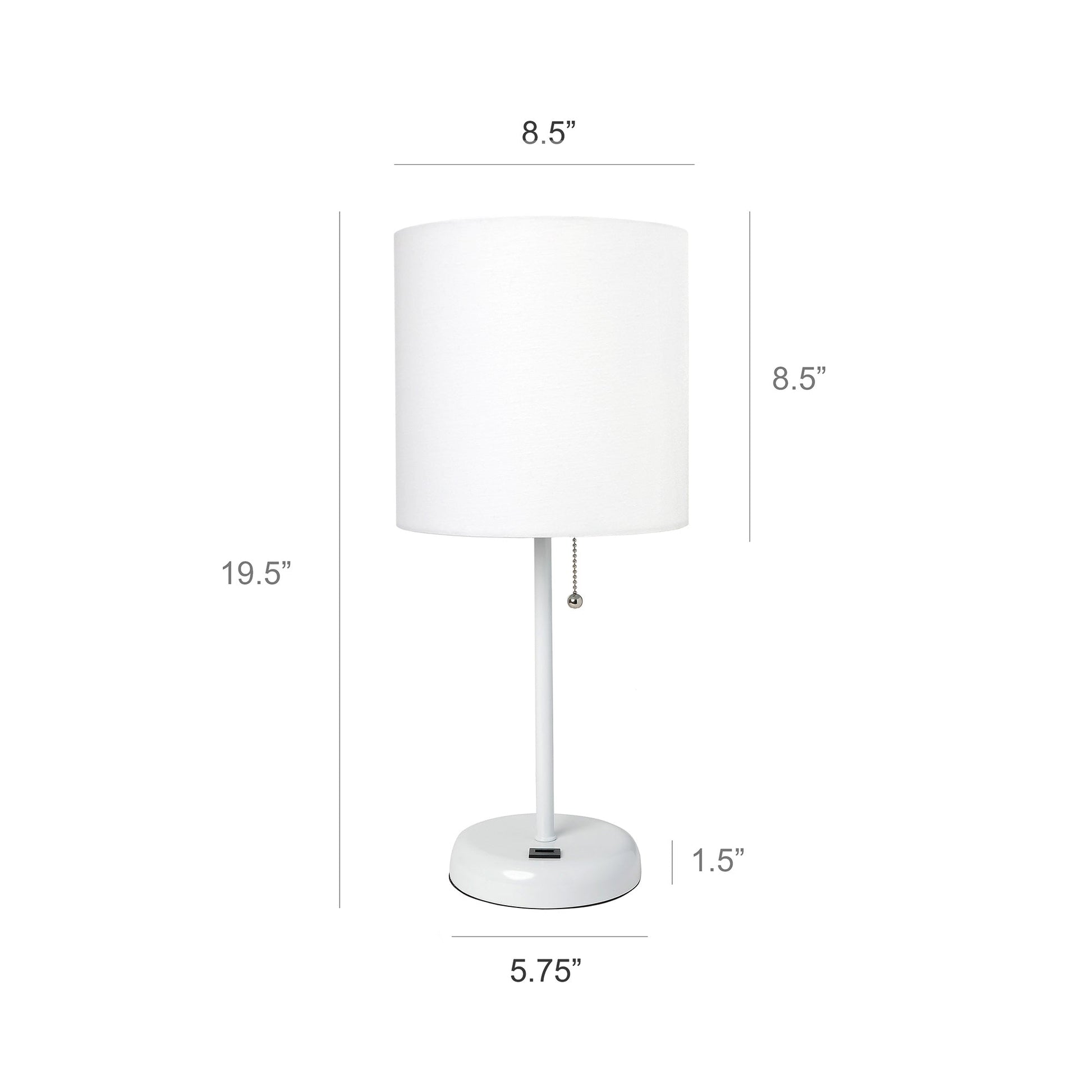All The Rages LimeLights 2-Piece White Stick Lamps With USB Charging Port & White Fabric Shades