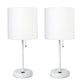 All The Rages LimeLights 2-Piece White Stick Lamps With USB Charging Port & White Fabric Shades