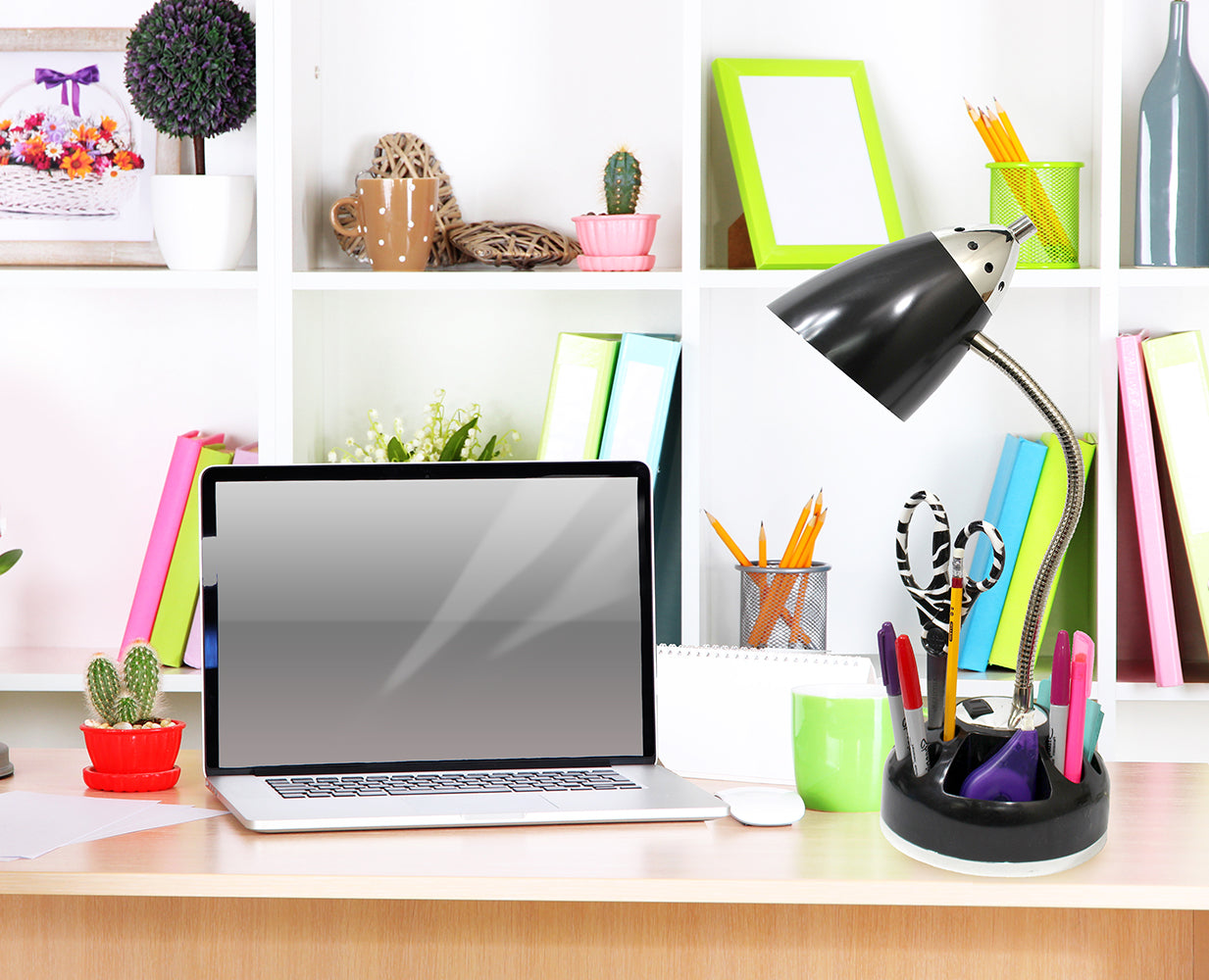 All The Rages LimeLights Black Flossy Organizer Lazy Susan Base Desk Lamp With Charging Outlet