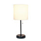 All The Rages LimeLights Black Stick Lamp With White Fabric Shade & USB Charging Port