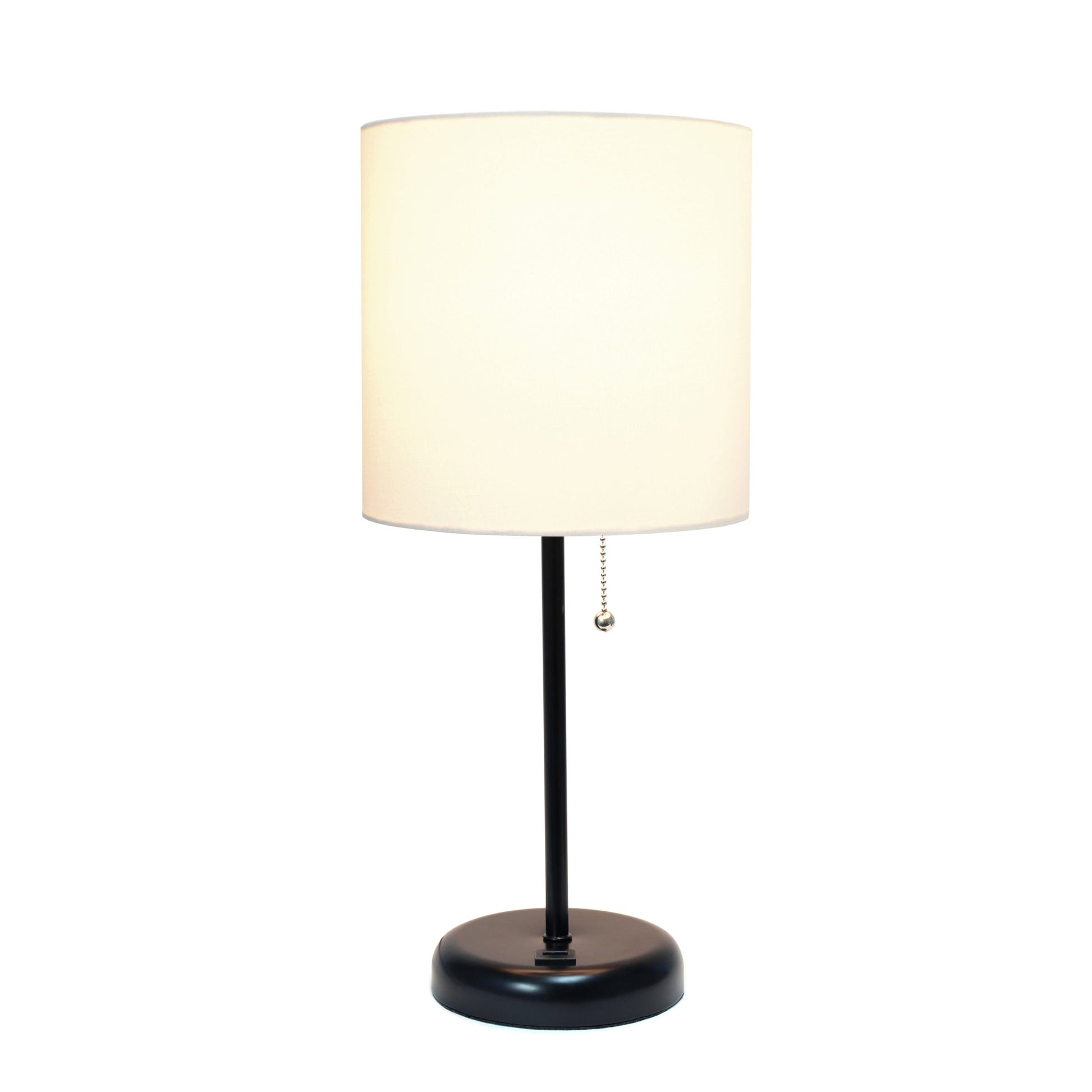 All The Rages LimeLights Black Stick Lamp With White Fabric Shade & USB Charging Port