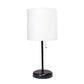 All The Rages LimeLights Black Stick Lamp With White Fabric Shade & USB Charging Port
