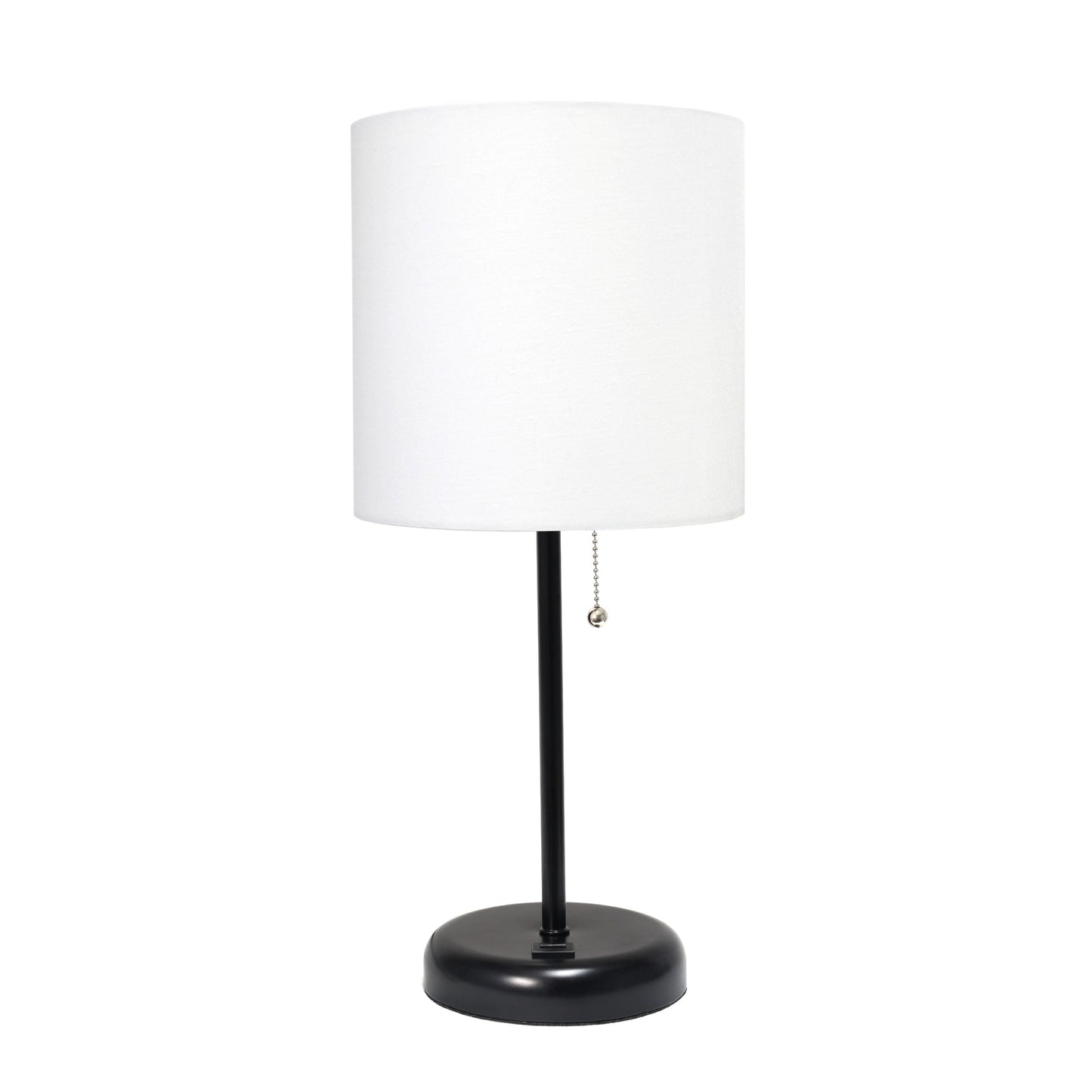 All The Rages LimeLights Black Stick Lamp With White Fabric Shade & USB Charging Port