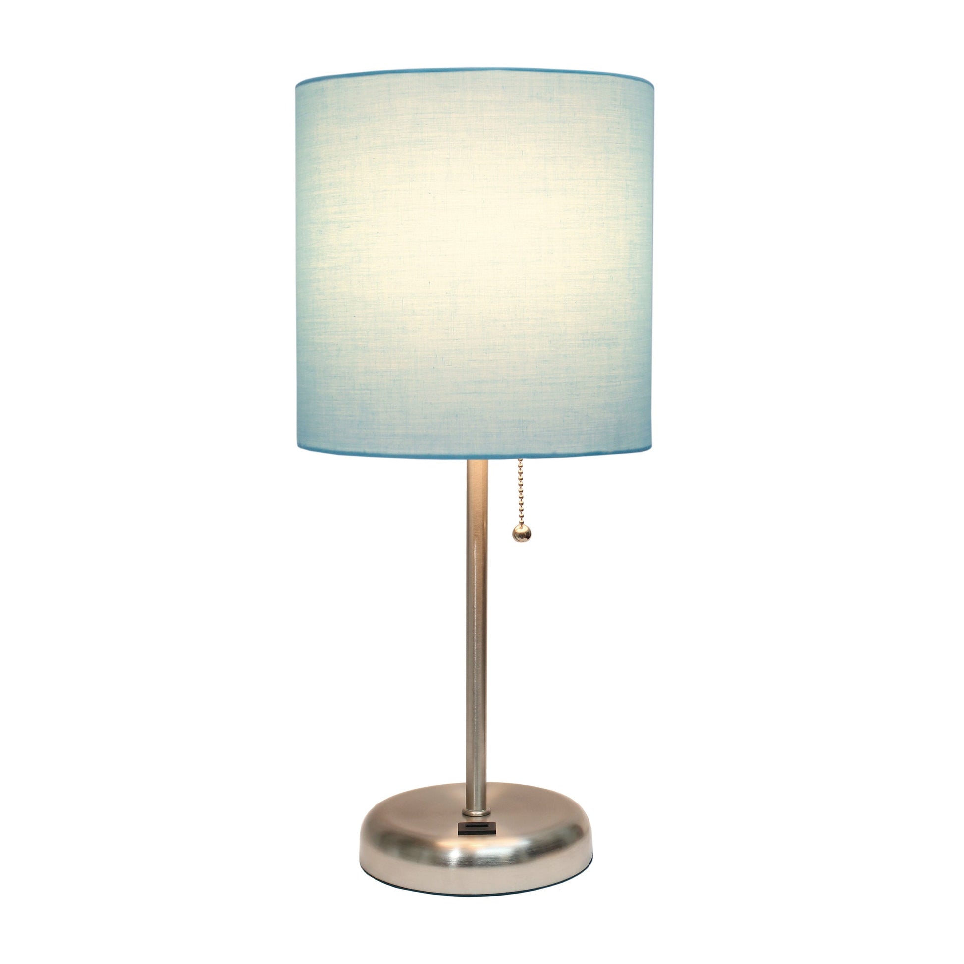 All The Rages LimeLights Brushed Steel Stick Lamp With Aqua Fabric Shade & USB Charging Port