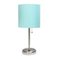 All The Rages LimeLights Brushed Steel Stick Lamp With Aqua Fabric Shade & USB Charging Port