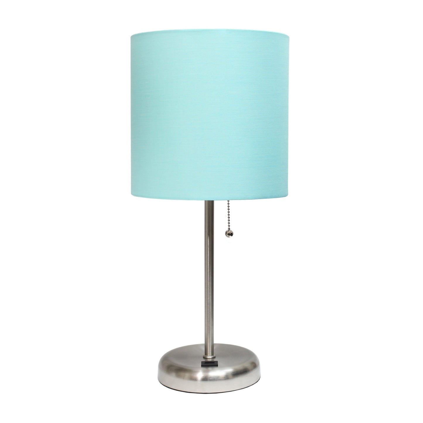 All The Rages LimeLights Brushed Steel Stick Lamp With Aqua Fabric Shade & USB Charging Port