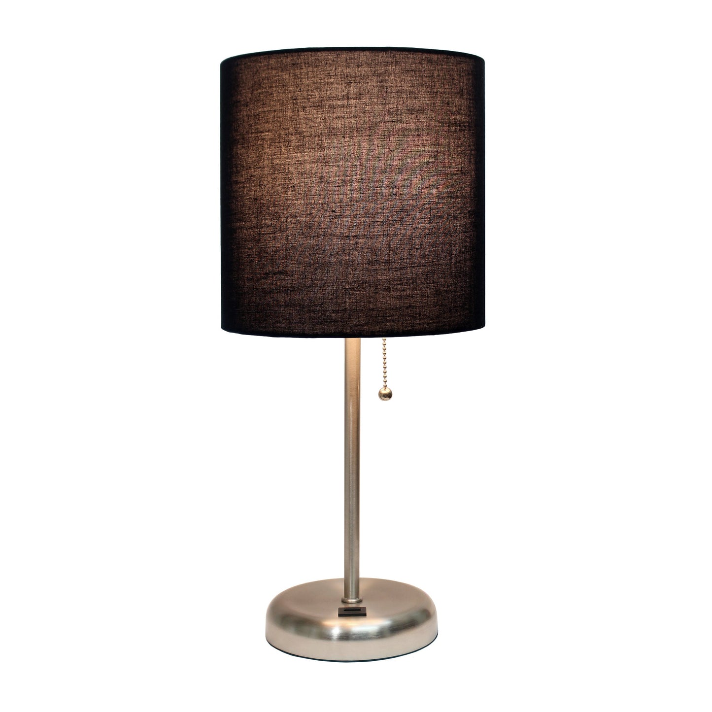 All The Rages LimeLights Brushed Steel Stick Lamp With Black Fabric Shade & USB Charging Port