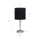 All The Rages LimeLights Brushed Steel Stick Lamp With Black Fabric Shade & USB Charging Port