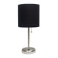 All The Rages LimeLights Brushed Steel Stick Lamp With Black Fabric Shade & USB Charging Port
