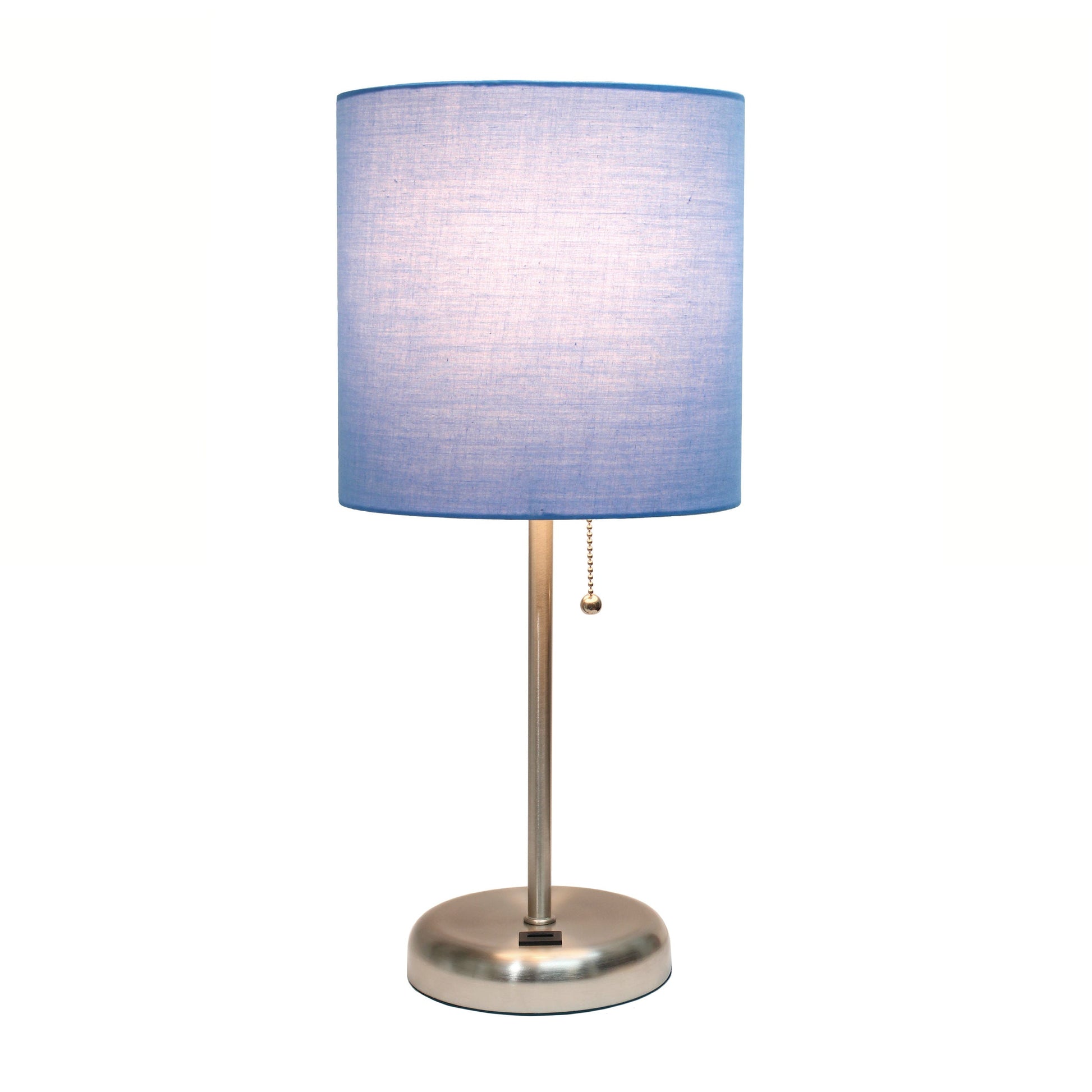 All The Rages LimeLights Brushed Steel Stick Lamp With Blue Fabric Shade & USB Charging Port
