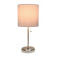 All The Rages LimeLights Brushed Steel Stick Lamp With Gray Fabric Shade & USB Charging Port