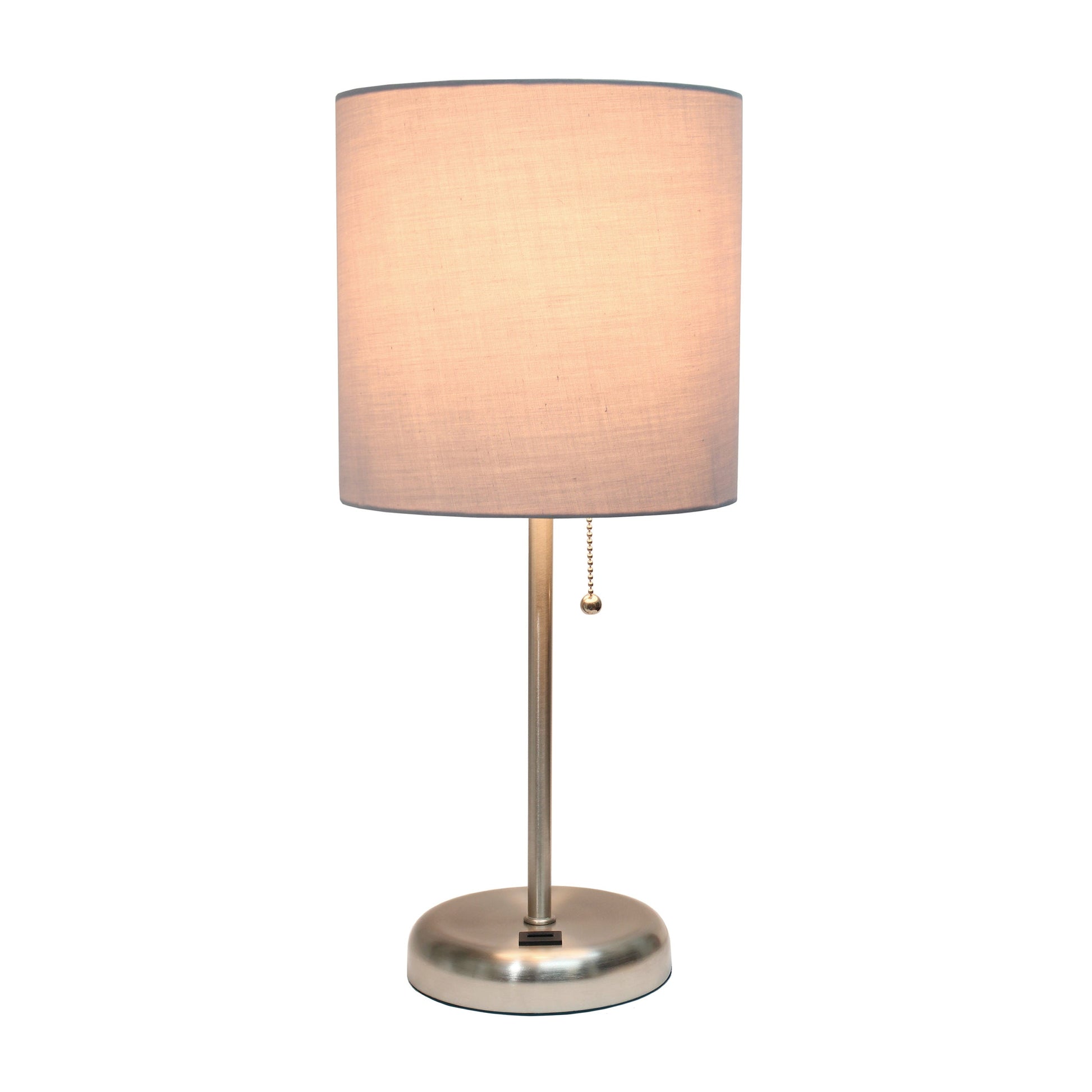 All The Rages LimeLights Brushed Steel Stick Lamp With Gray Fabric Shade & USB Charging Port