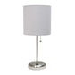 All The Rages LimeLights Brushed Steel Stick Lamp With Gray Fabric Shade & USB Charging Port