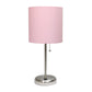 All The Rages LimeLights Brushed Steel Stick Lamp With Light Pink Fabric Shade & USB Charging Port