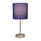 All The Rages LimeLights Brushed Steel Stick Lamp With Navy Blue Fabric Shade & USB Charging Port