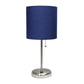 All The Rages LimeLights Brushed Steel Stick Lamp With Navy Blue Fabric Shade & USB Charging Port