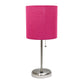 All The Rages LimeLights Brushed Steel Stick Lamp With Pink Fabric Shade & USB Charging Port