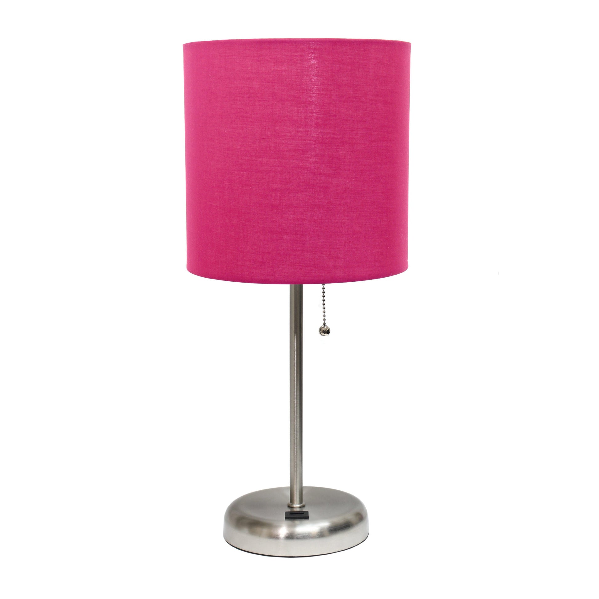 All The Rages LimeLights Brushed Steel Stick Lamp With Pink Fabric Shade & USB Charging Port