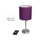 All The Rages LimeLights Brushed Steel Stick Lamp With Purple Fabric Shade & USB Charging Port