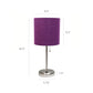 All The Rages LimeLights Brushed Steel Stick Lamp With Purple Fabric Shade & USB Charging Port