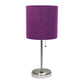 All The Rages LimeLights Brushed Steel Stick Lamp With Purple Fabric Shade & USB Charging Port