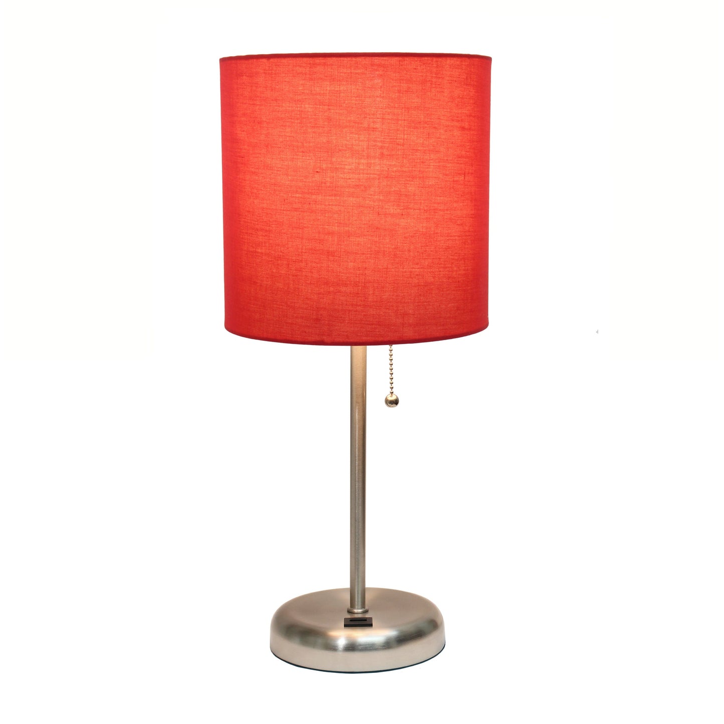 All The Rages LimeLights Brushed Steel Stick Lamp With Red Fabric Shade & USB Charging Port
