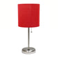 All The Rages LimeLights Brushed Steel Stick Lamp With Red Fabric Shade & USB Charging Port