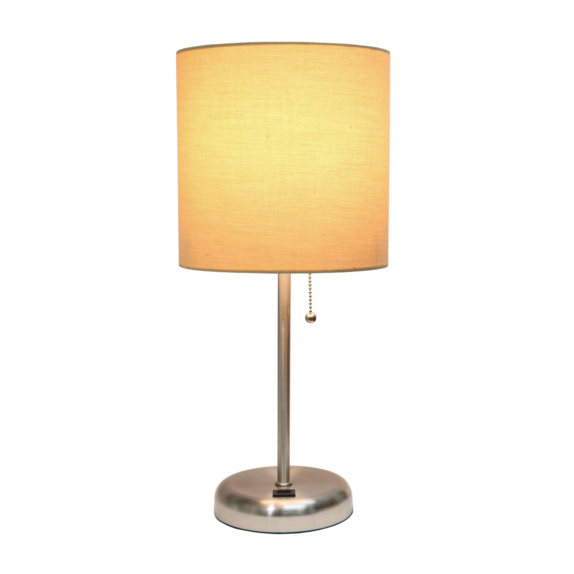 All The Rages LimeLights Brushed Steel Stick Lamp With Tan Fabric Shade & USB Charging Port
