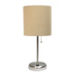 All The Rages LimeLights Brushed Steel Stick Lamp With Tan Fabric Shade & USB Charging Port