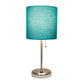 All The Rages LimeLights Brushed Steel Stick Lamp With Teal Fabric Shade & USB Charging Port