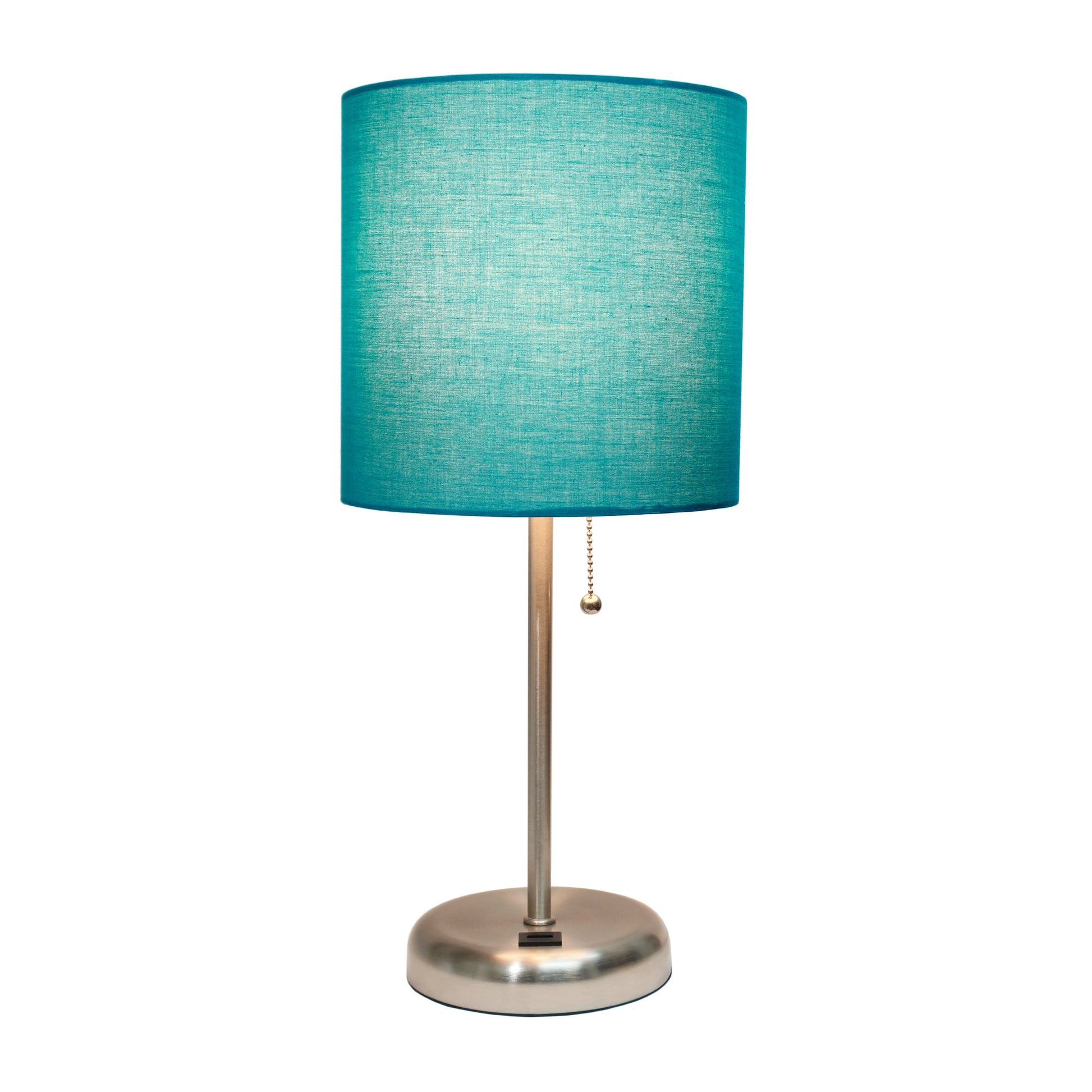 All The Rages LimeLights Brushed Steel Stick Lamp With Teal Fabric Shade & USB Charging Port