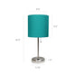 All The Rages LimeLights Brushed Steel Stick Lamp With Teal Fabric Shade & USB Charging Port