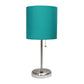 All The Rages LimeLights Brushed Steel Stick Lamp With Teal Fabric Shade & USB Charging Port