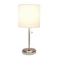 All The Rages LimeLights Brushed Steel Stick Lamp With White Fabric Shade & USB Charging Port