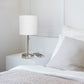 All The Rages LimeLights Brushed Steel Stick Lamp With White Fabric Shade & USB Charging Port