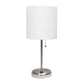 All The Rages LimeLights Brushed Steel Stick Lamp With White Fabric Shade & USB Charging Port