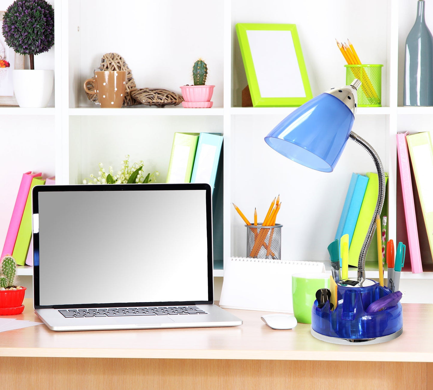 All The Rages LimeLights Clear Blue Flossy Organizer Lazy Susan Base Desk Lamp With Charging Outlet