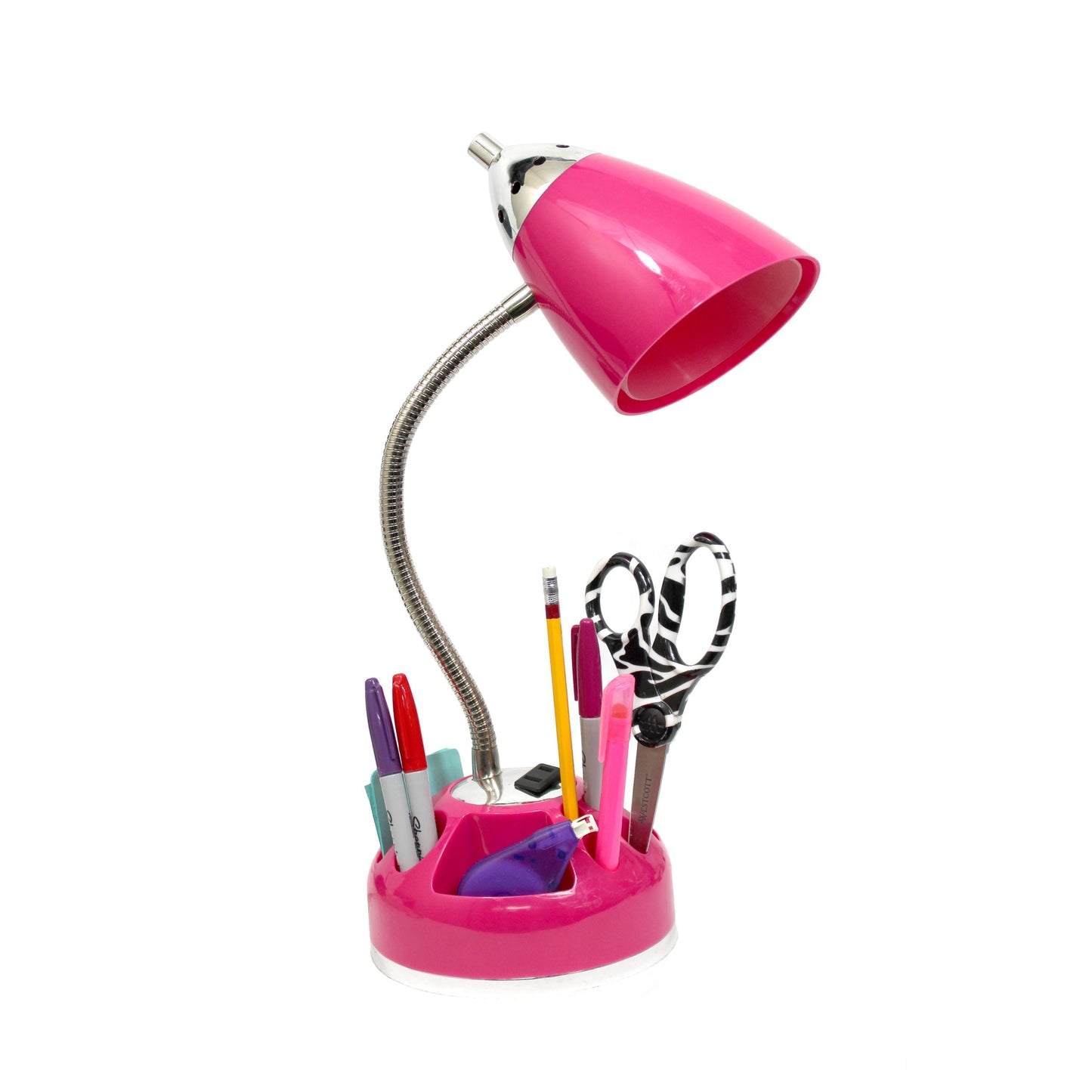 All The Rages LimeLights Pink Flossy Organizer Lazy Susan Base Desk Lamp With Charging Outlet