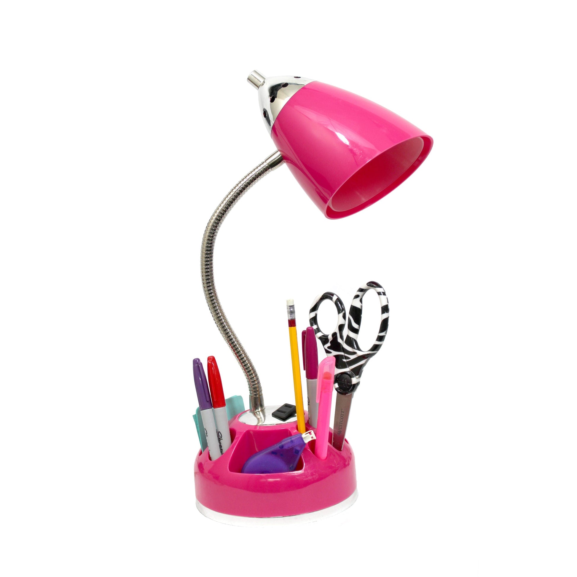 All The Rages LimeLights Pink Flossy Organizer Lazy Susan Base Desk Lamp With Charging Outlet
