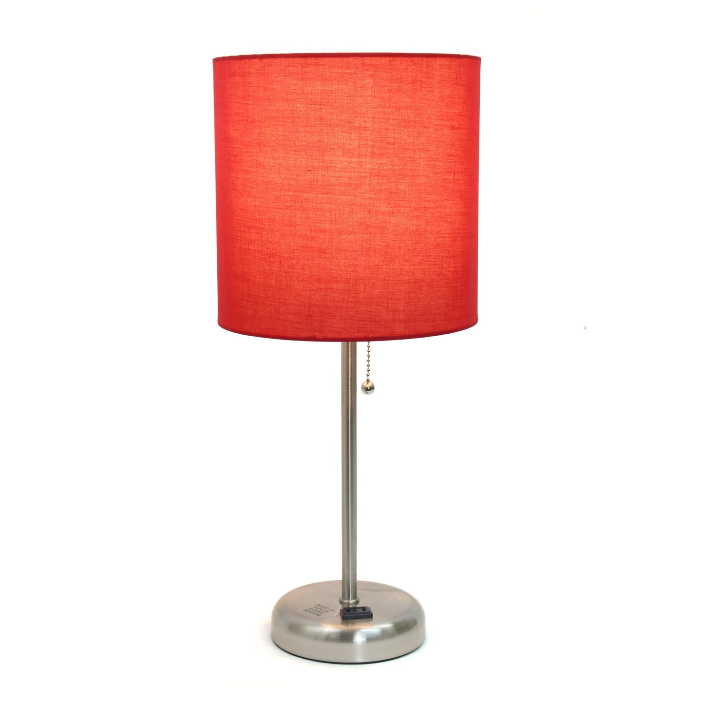 All The Rages LimeLights Red Fabric Shade Brushed Steel Lamp With Charging Outlet