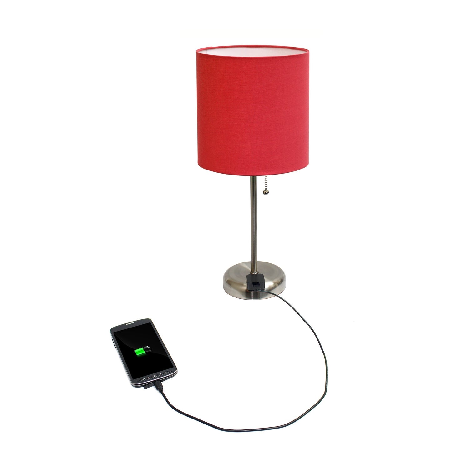 All The Rages LimeLights Red Fabric Shade Brushed Steel Lamp With Charging Outlet