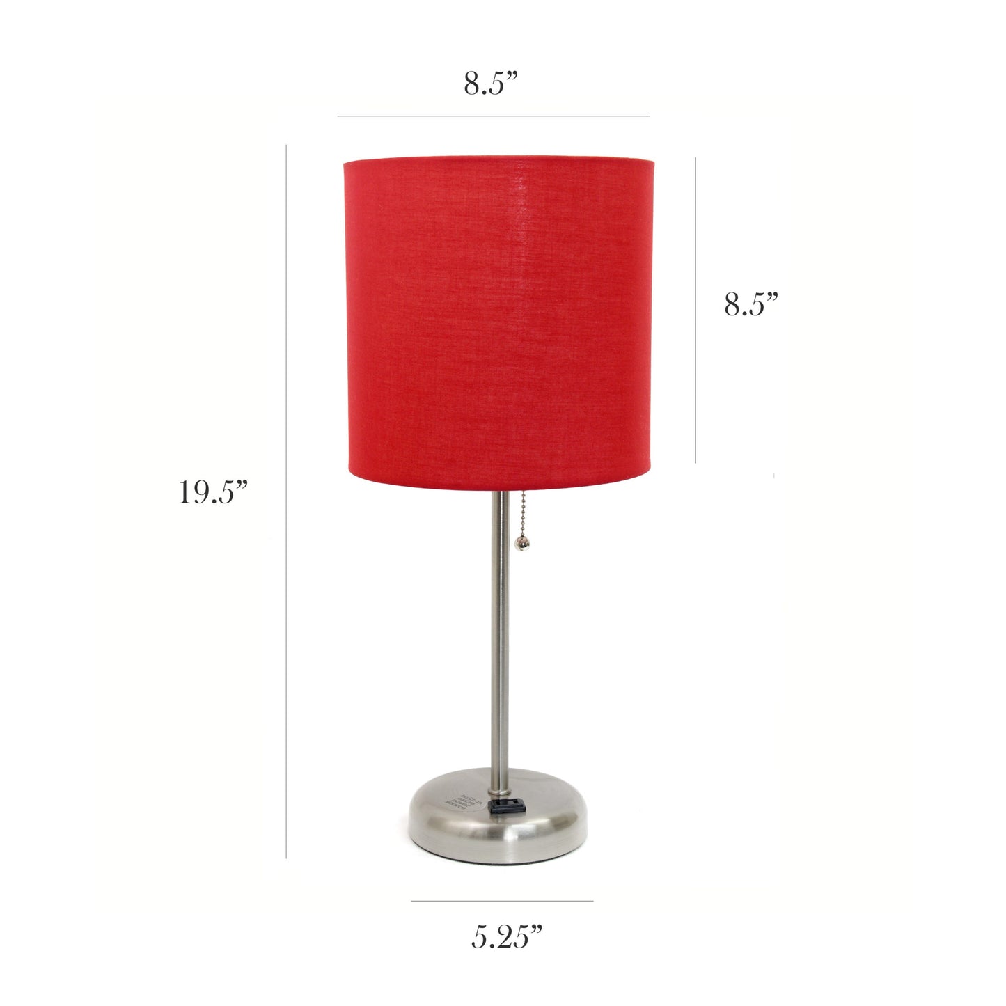 All The Rages LimeLights Red Fabric Shade Brushed Steel Lamp With Charging Outlet