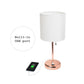 All The Rages LimeLights Rose Gold Stick Lamp With White Fabric Shade & USB Charging Port