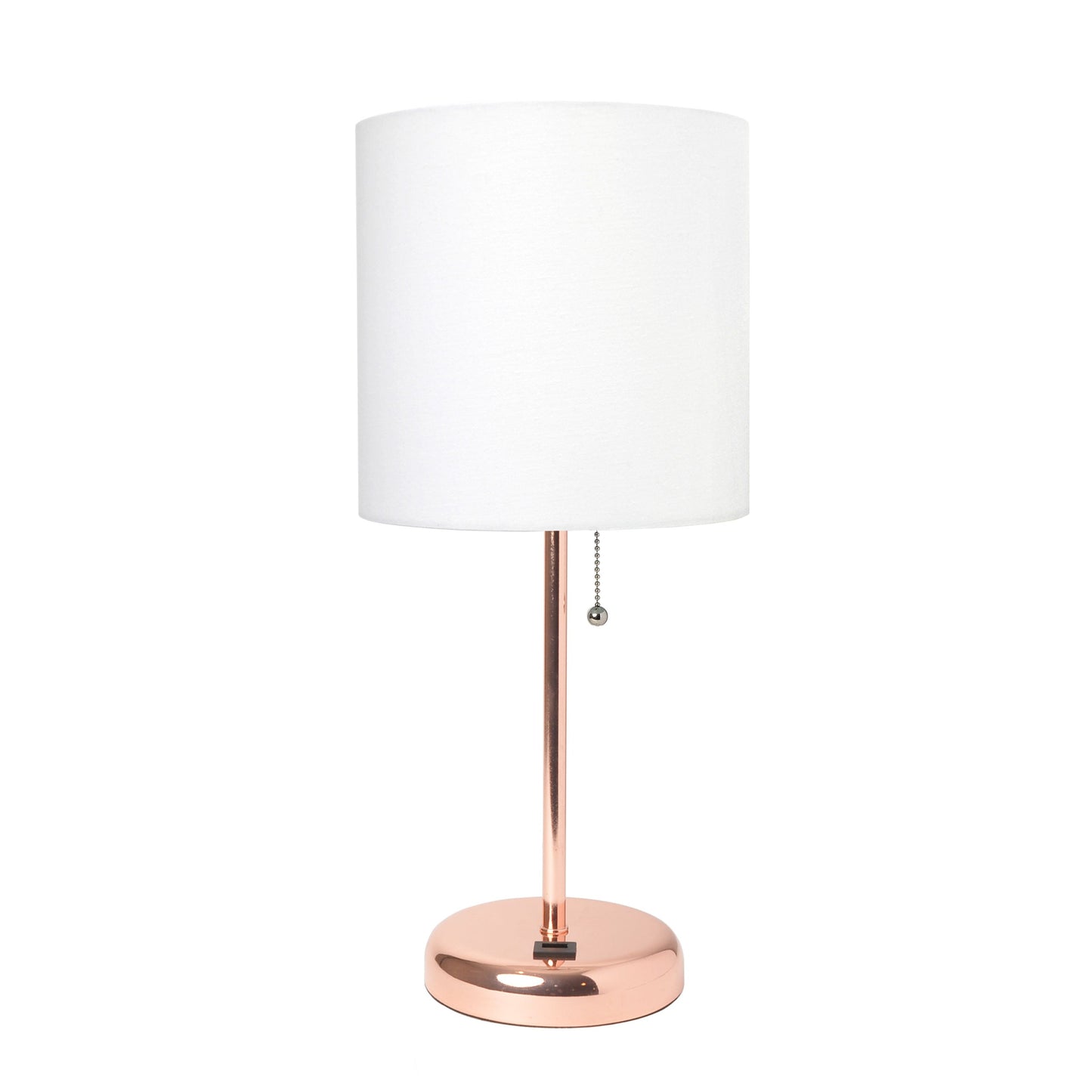 All The Rages LimeLights Rose Gold Stick Lamp With White Fabric Shade & USB Charging Port