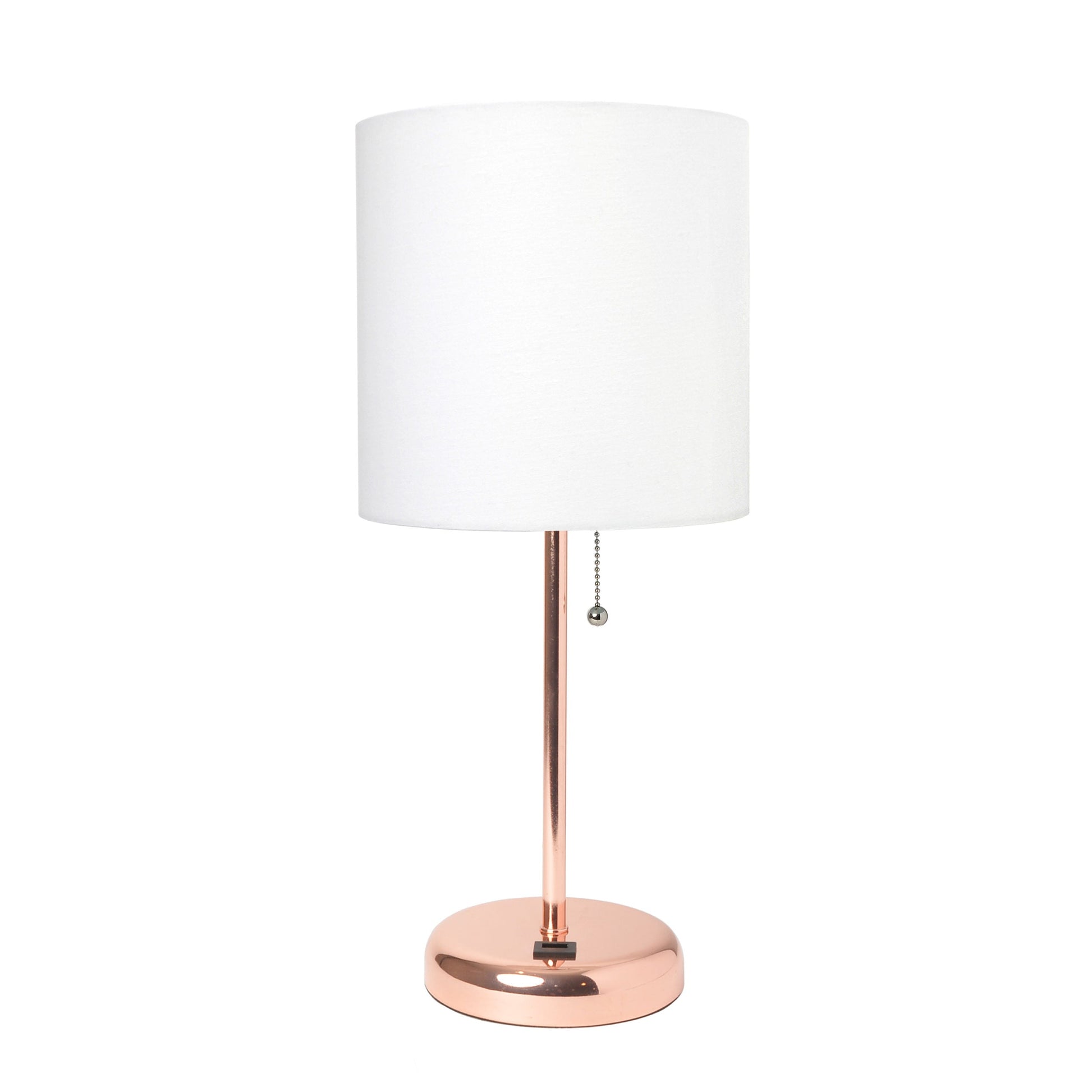 All The Rages LimeLights Rose Gold Stick Lamp With White Fabric Shade & USB Charging Port