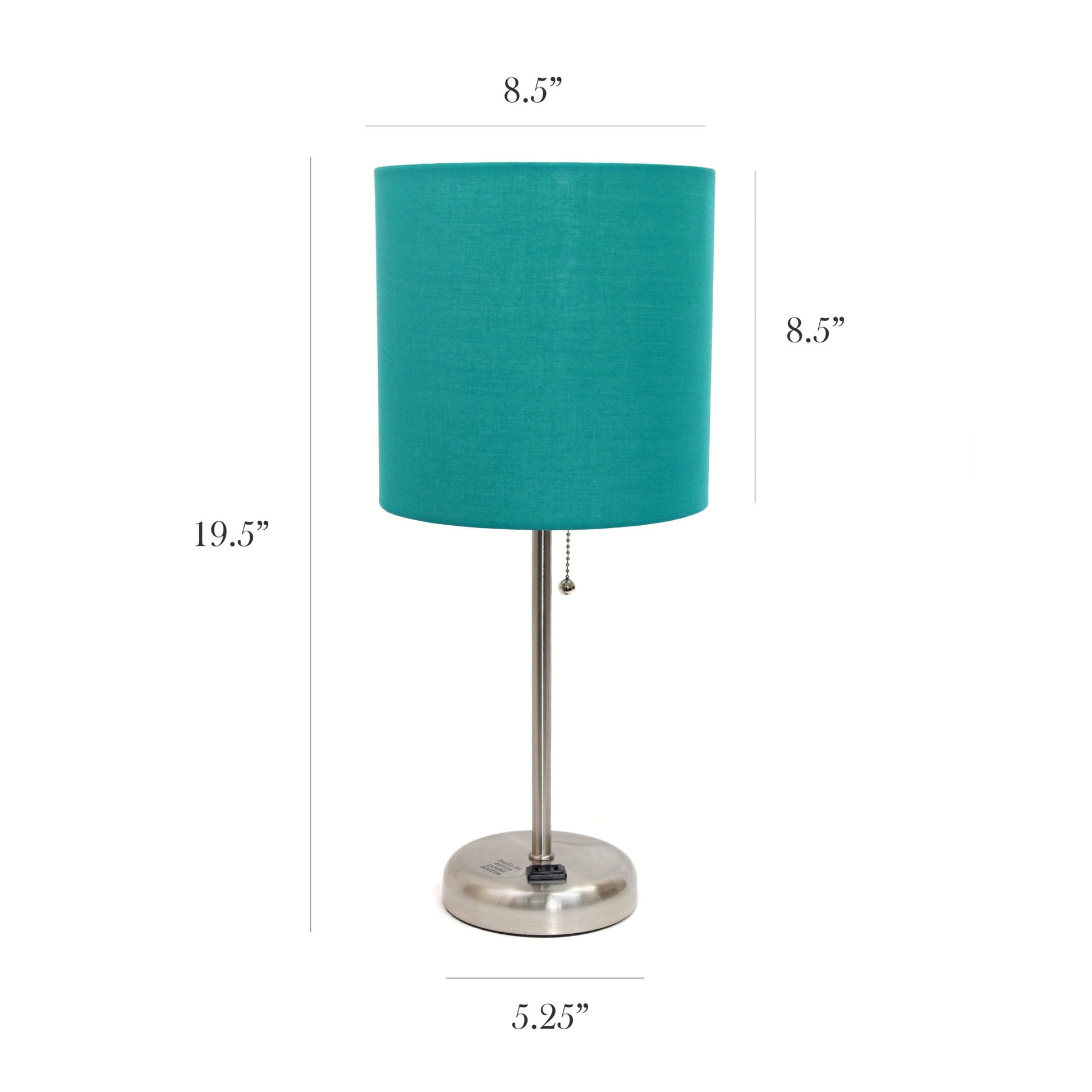 All The Rages LimeLights Teal Fabric Shade Brushed Steel Lamp With Charging Outlet